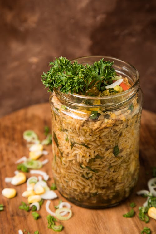 Free stock photo of foodphotography, fried rice, glass jar