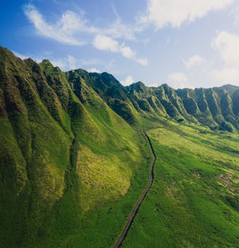 Photo by Lukas Rodriguez A stunning aerial view of green mountains in Hawaii, showcasing vibrant nature and lush landscapes.