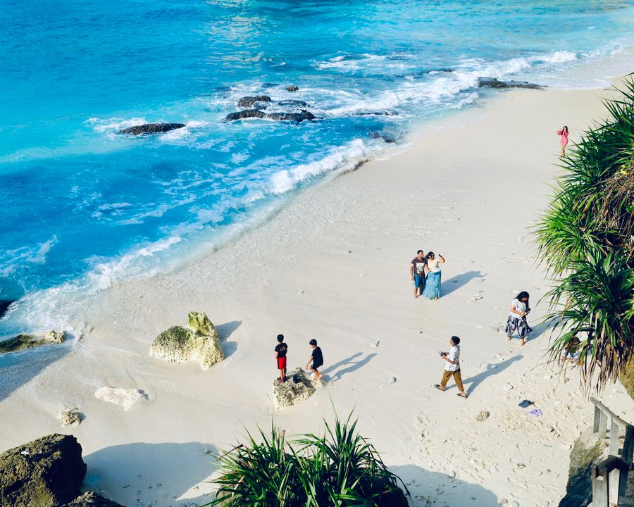 Aerial view of a tropical beach in Bali