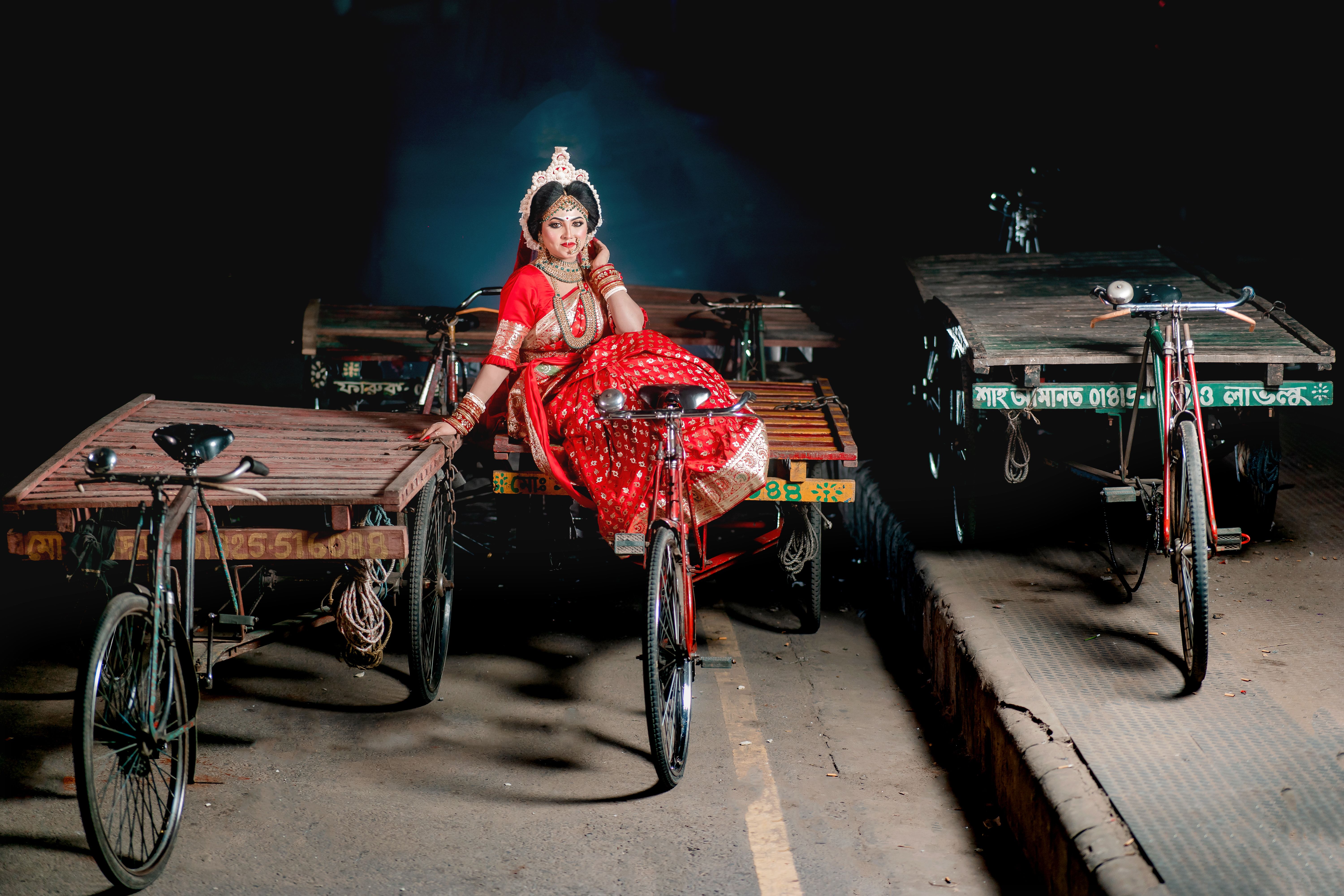 Traditional Bride on Indian Rickshaw at Night · Free Stock Photo