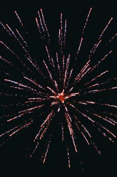 Dynamic fireworks burst lighting up the night sky, capturing celebration and festivity.