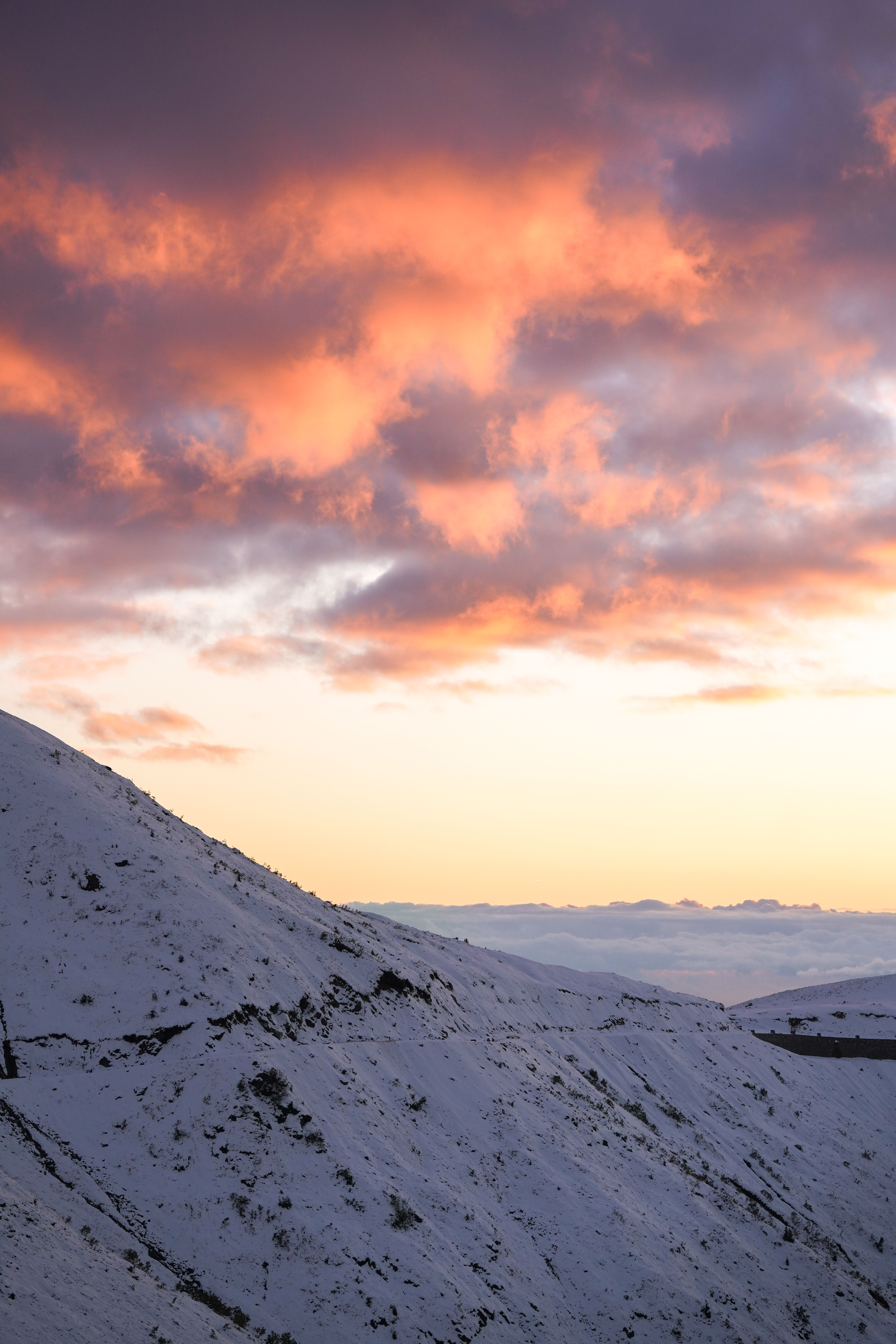 Snowy Mountain at Twilight with Dramatic Sky · Free Stock Photo