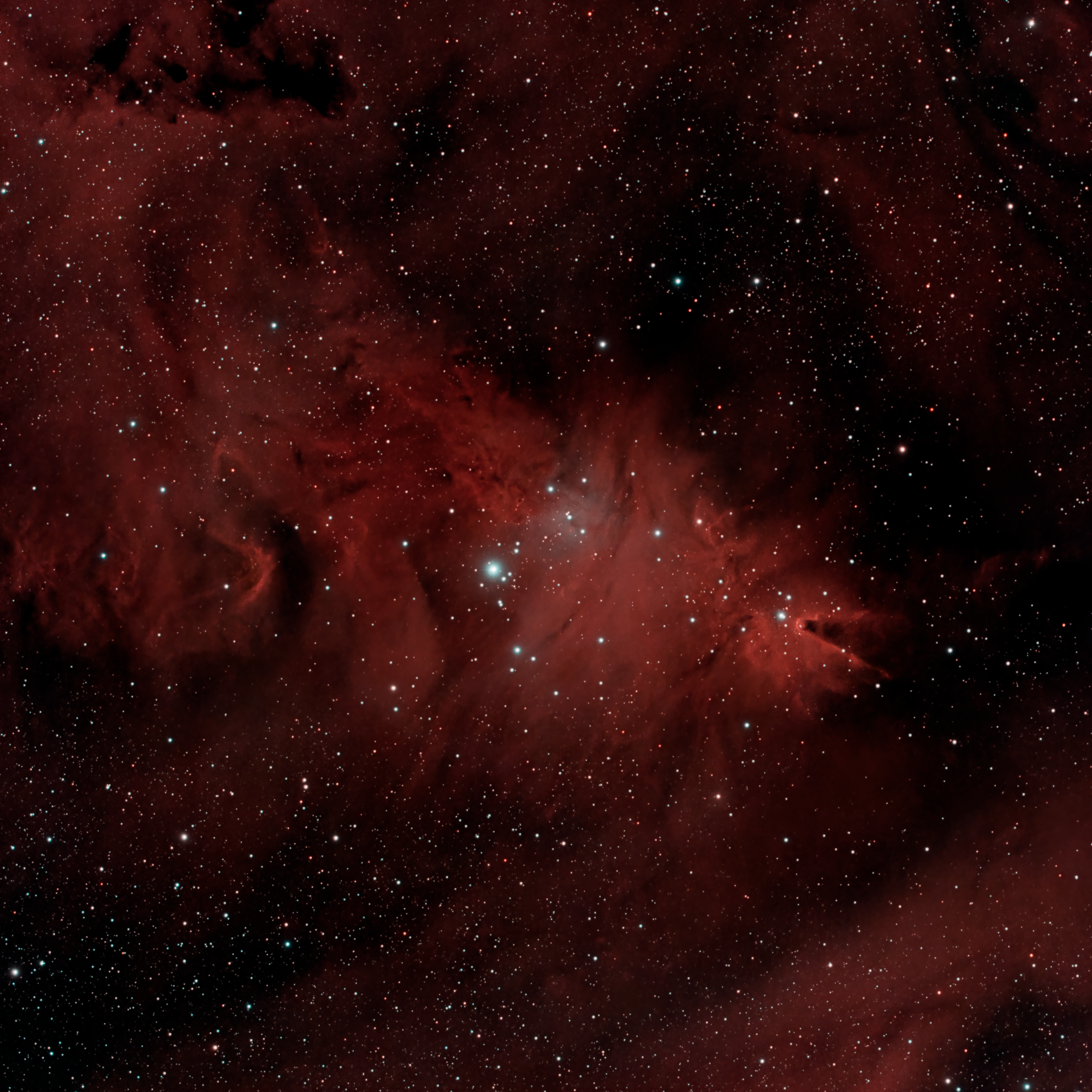 A mesmerizing view of a red nebula with a sky full of stars, captured in São Pedro de Alcântara, Brazil.