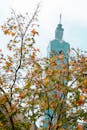 Taipei 101 Tower with Autumn Leaves in Focus