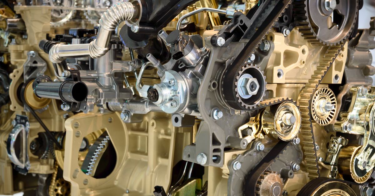 Detailed view of motor vehicle engine and mechanical components