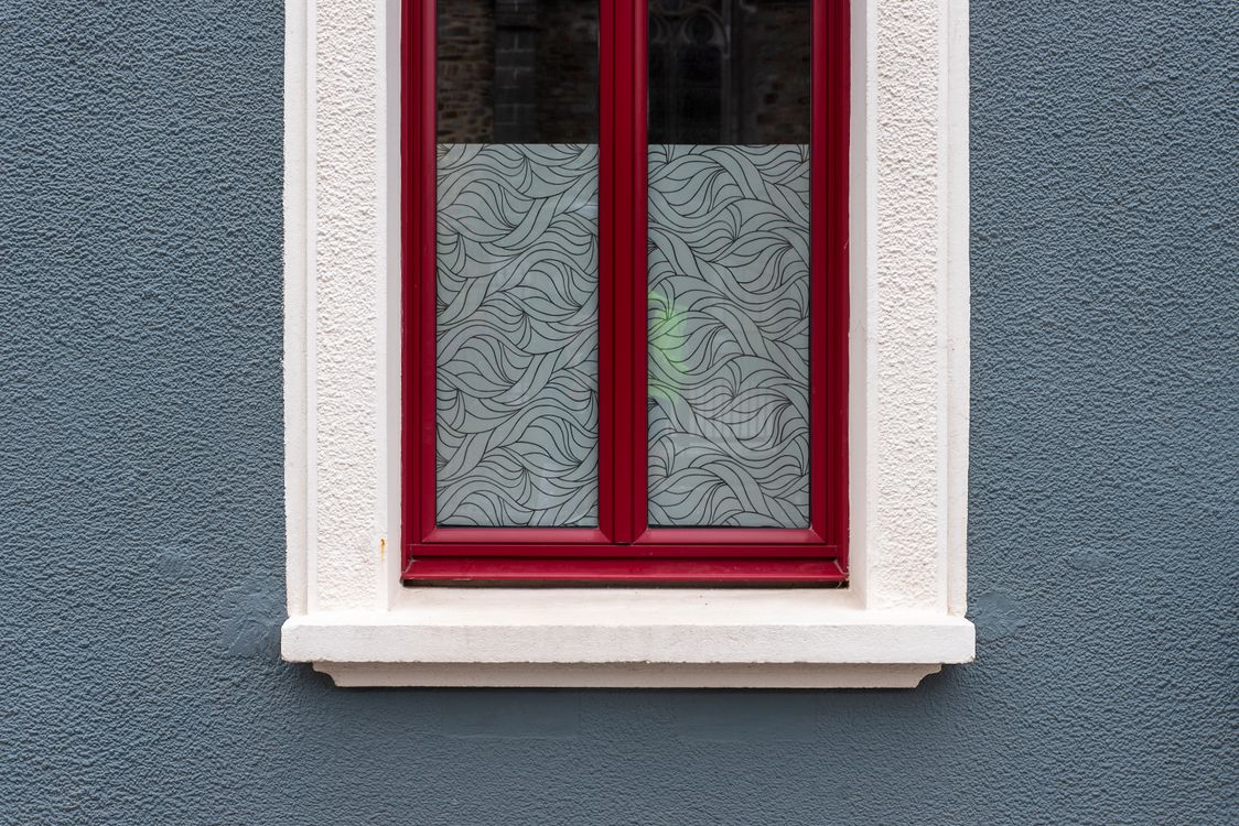 Reddes Color Elegant Red Window on Blue Textured Wall · Free Stock Photo