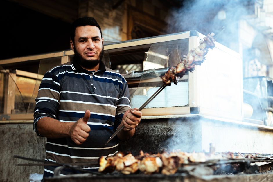 A delicious bowl of Koshary, a traditional Egyptian street food, in Cairo