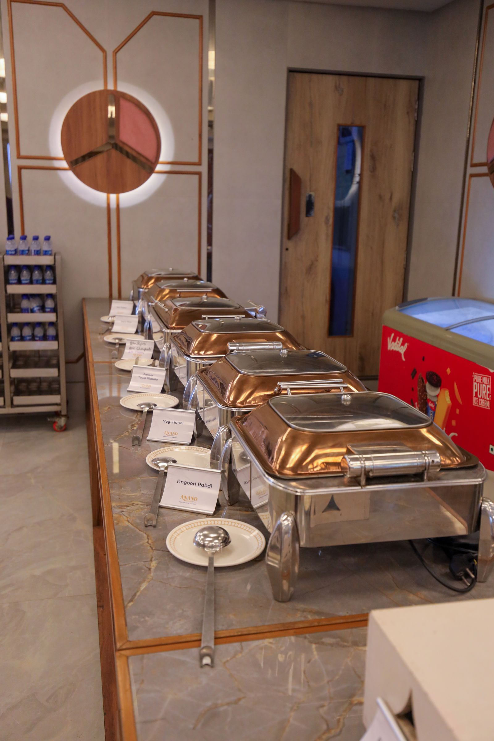 Event buffet setup with chafing dishes