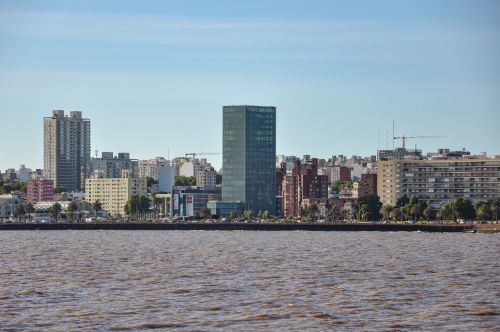 Free Scenic view of Montevideo's skyline with modern buildings along the waterfront. Stock Photo
