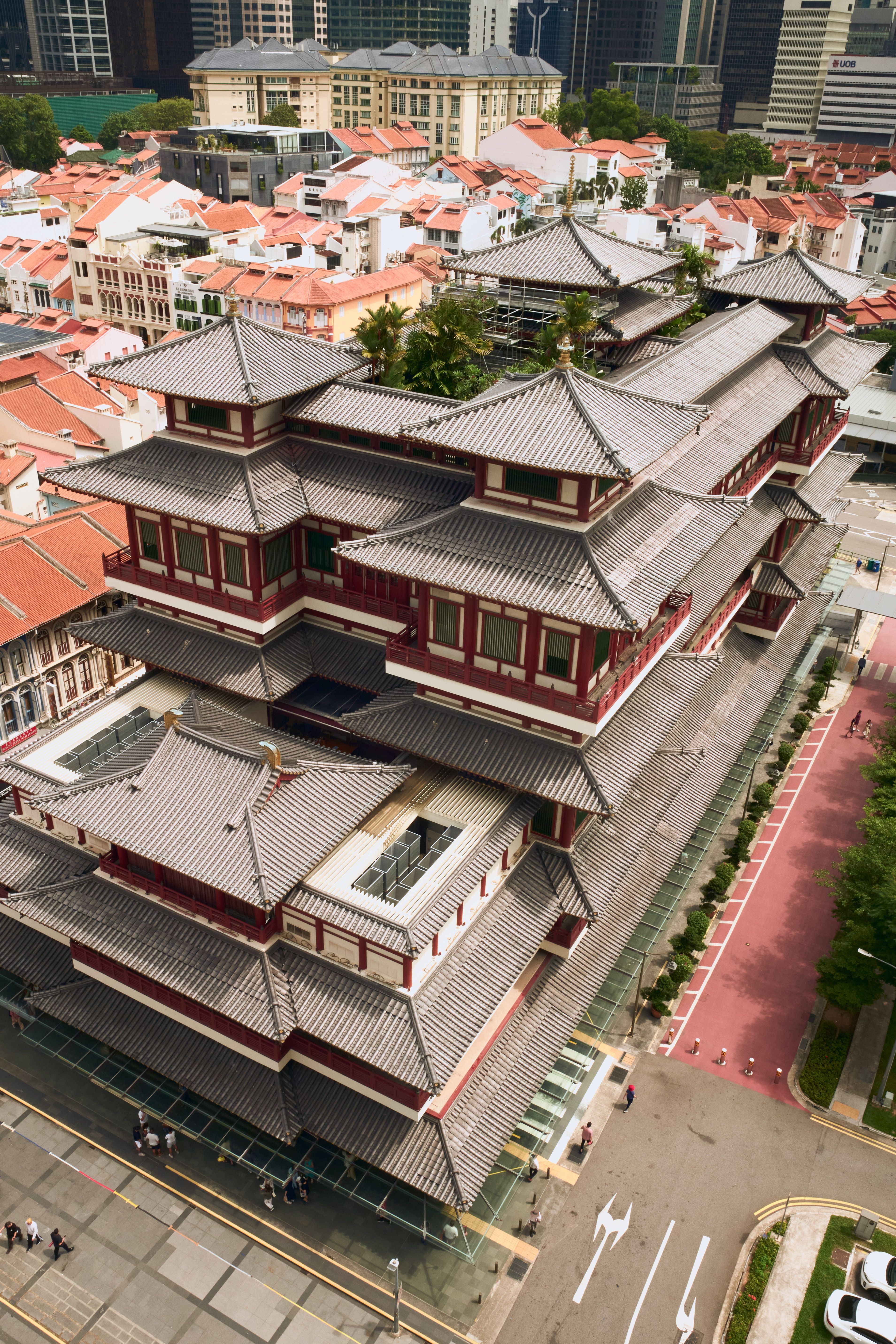 Aerial View of Buddhist Temple in Urban Setting · Free Stock Photo