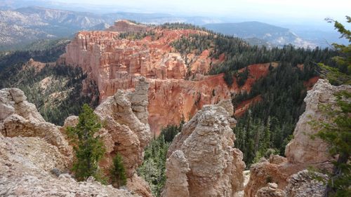 Free Breathtaking landscape of Bryce Canyon's red rock formations and green pines under a clear sky. Stock Photo