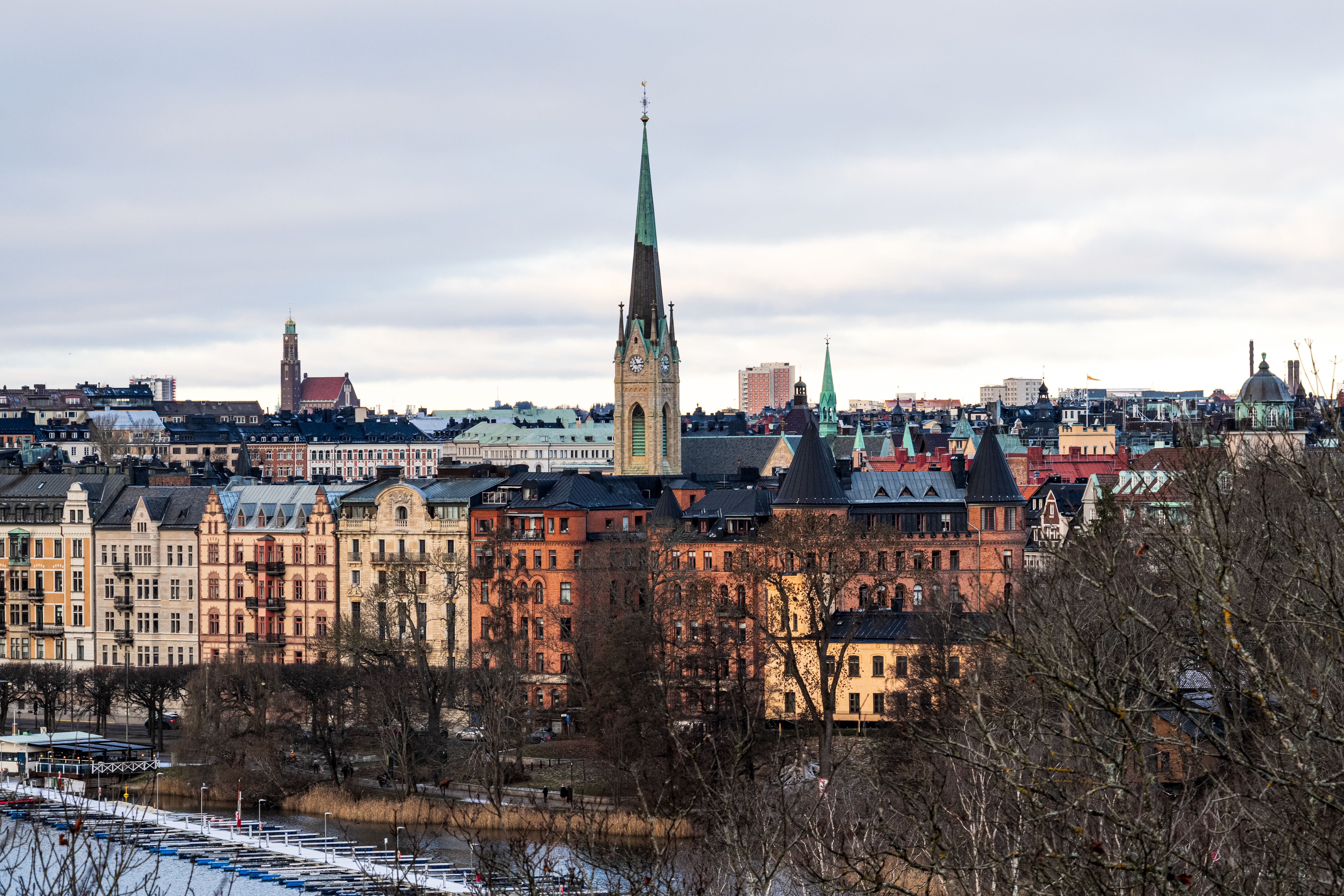 Explore the stunning Stockholm skyline featuring historic architecture and iconic churches.