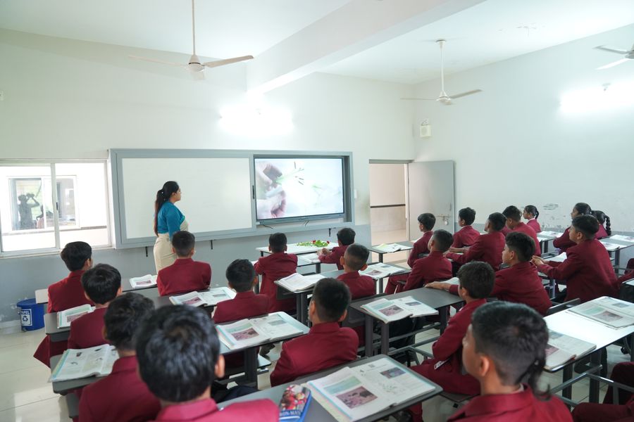 Students working with technology at the innovation lab of Gurukul Heritage Academy