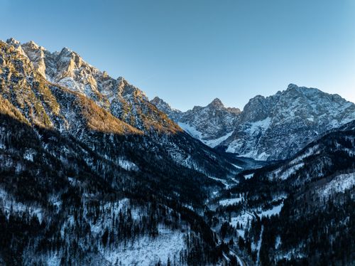 Free Breathtaking winter view of snow-covered mountains in Kranjska Gora, Slovenia. Stock Photo