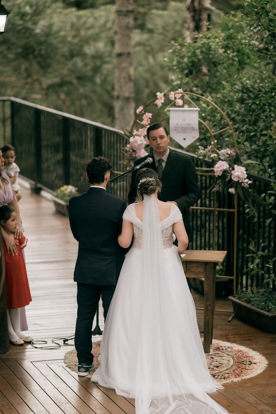 Bride and groom at outdoor wedding ceremony