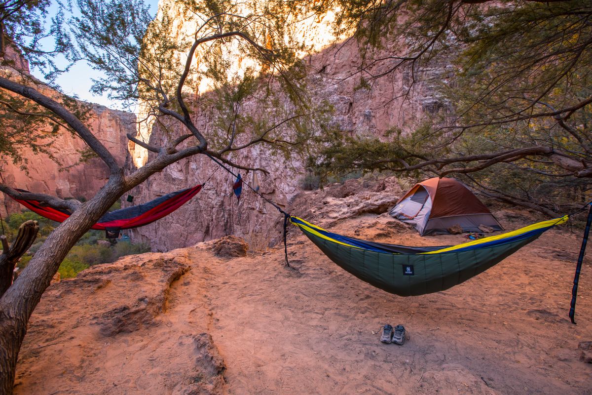 Hammock camping in a picturesque canyon setting