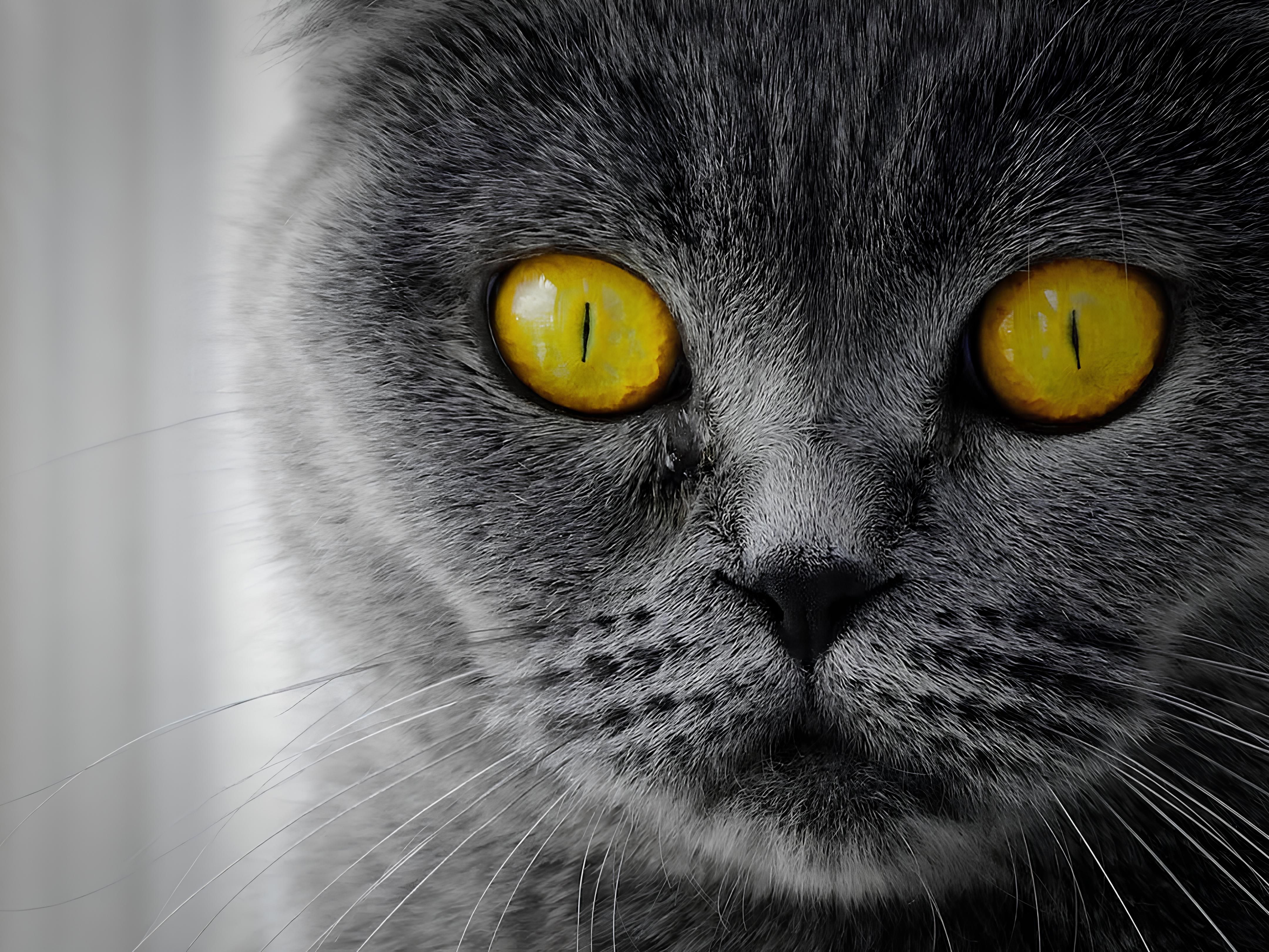 Close-Up Portrait of Gray Cat with Yellow Eyes · Free Stock Photo