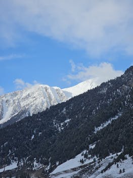 Stunning aerial view of snow-capped mountains under a clear blue sky in winter.