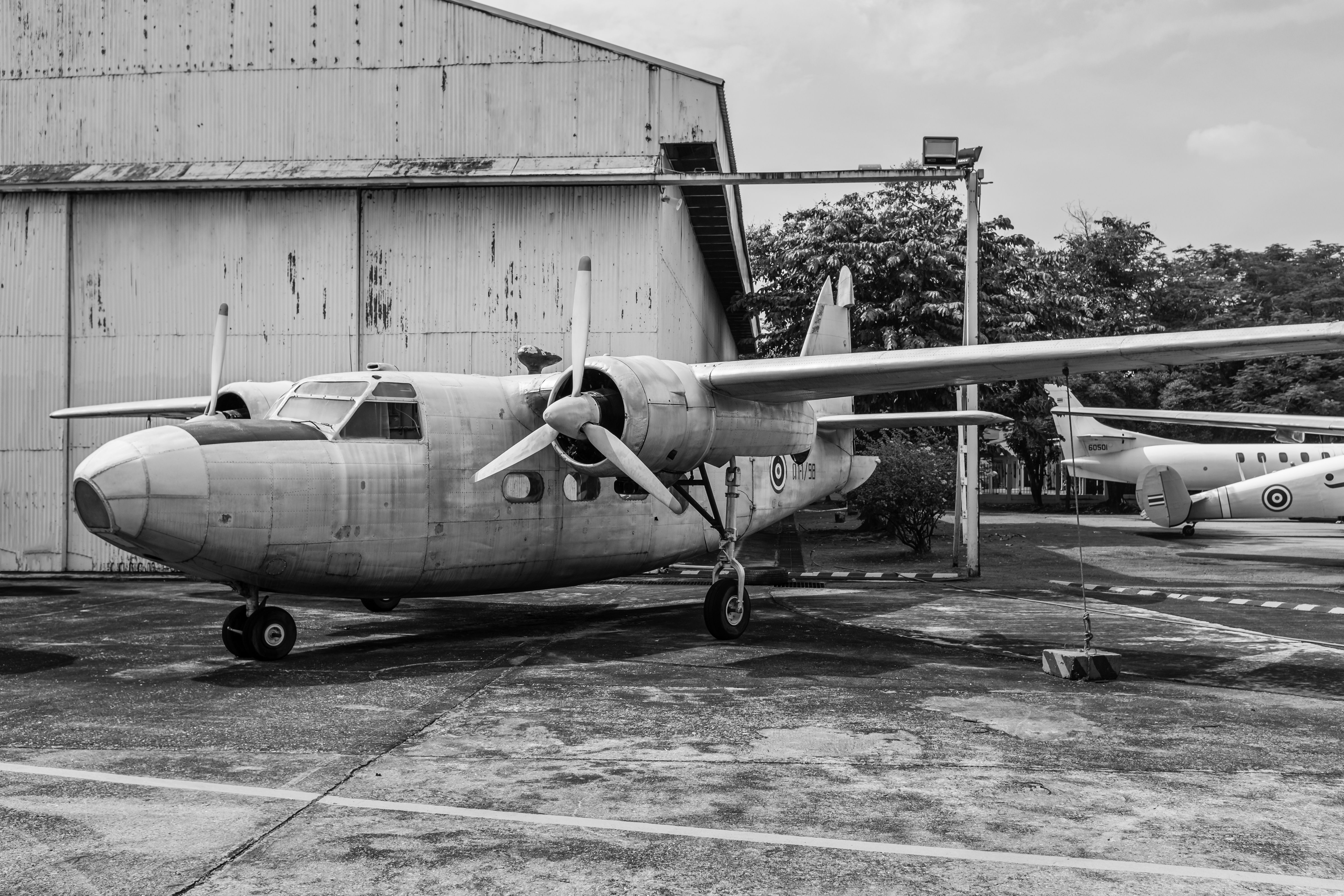 Vintage Military Aircraft in Black and White · Free Stock Photo