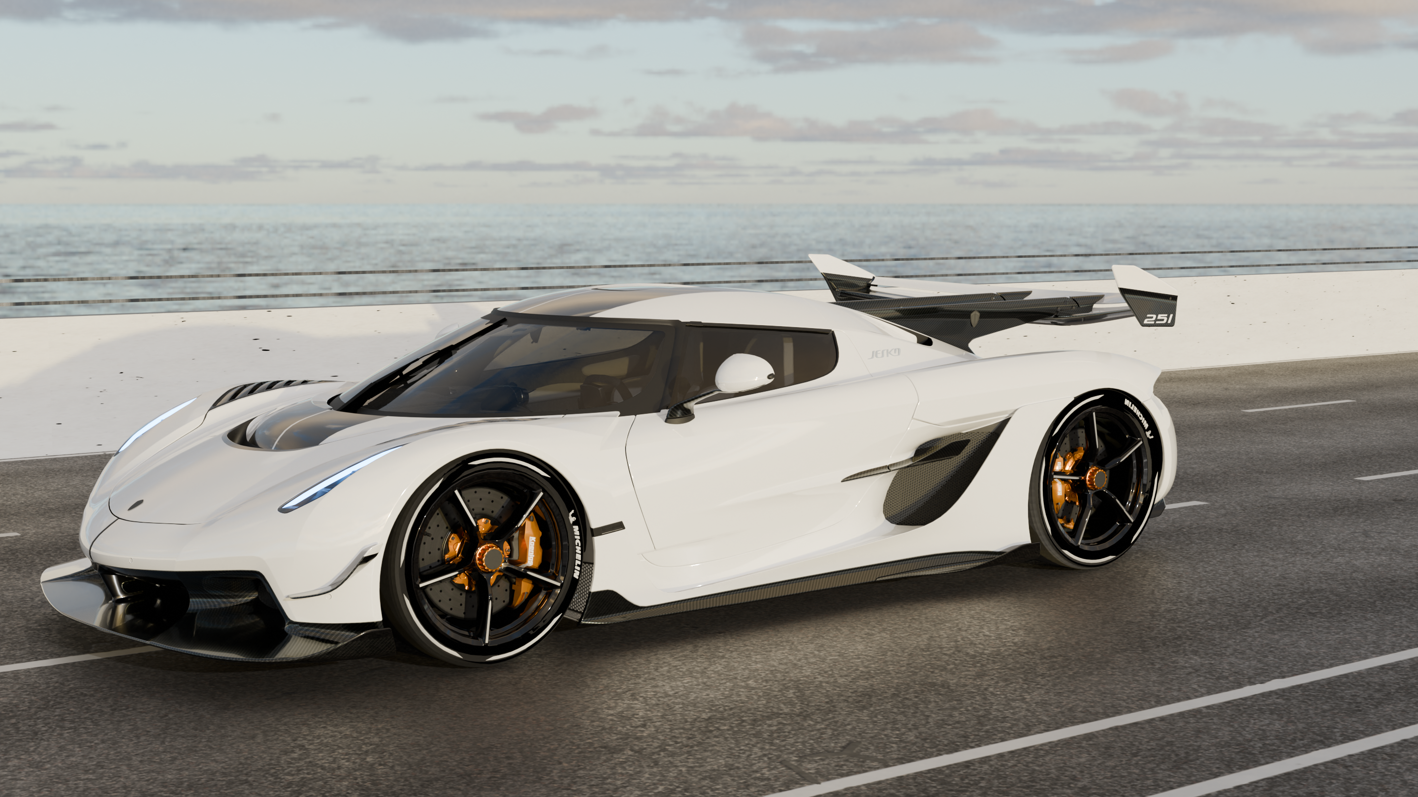 Sleek White Sports Car on Coastal Road at Sunset · Free Stock Photo
