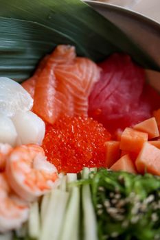 Vibrant close-up of fresh seafood and vegetables, perfect for gourmet dining.