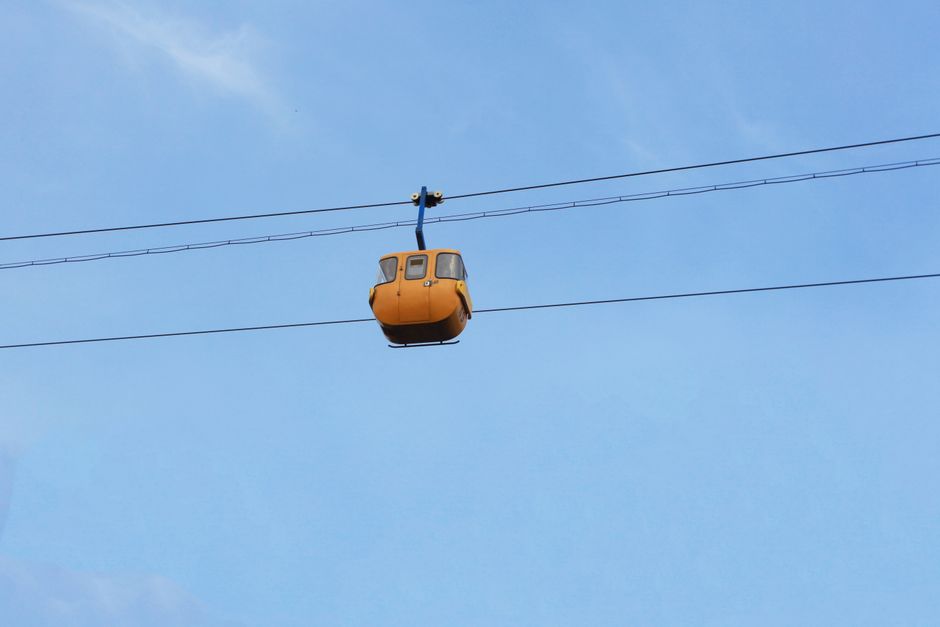 People riding the Wings of Tatev cable car over a gorge in Armenia