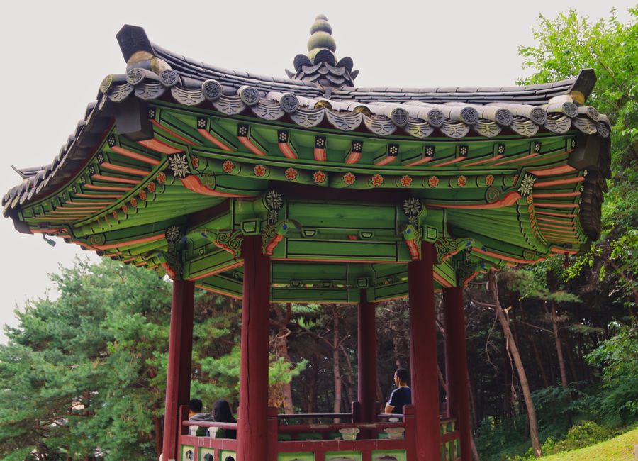 Beautiful traditional Korean gazebo located in a serene park in Suwon, South Korea.