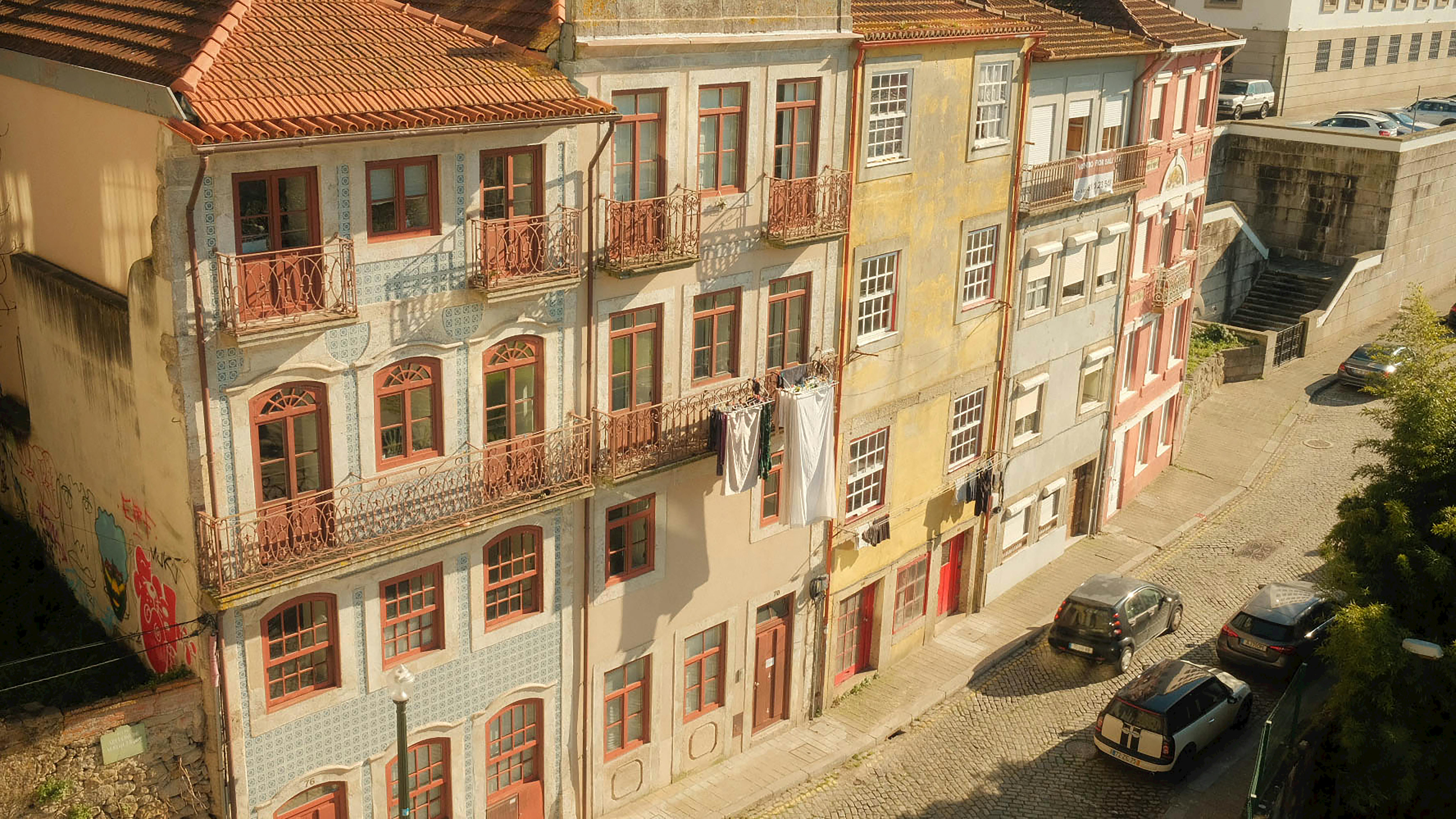 Porto scenery with colorful houses and Douro River