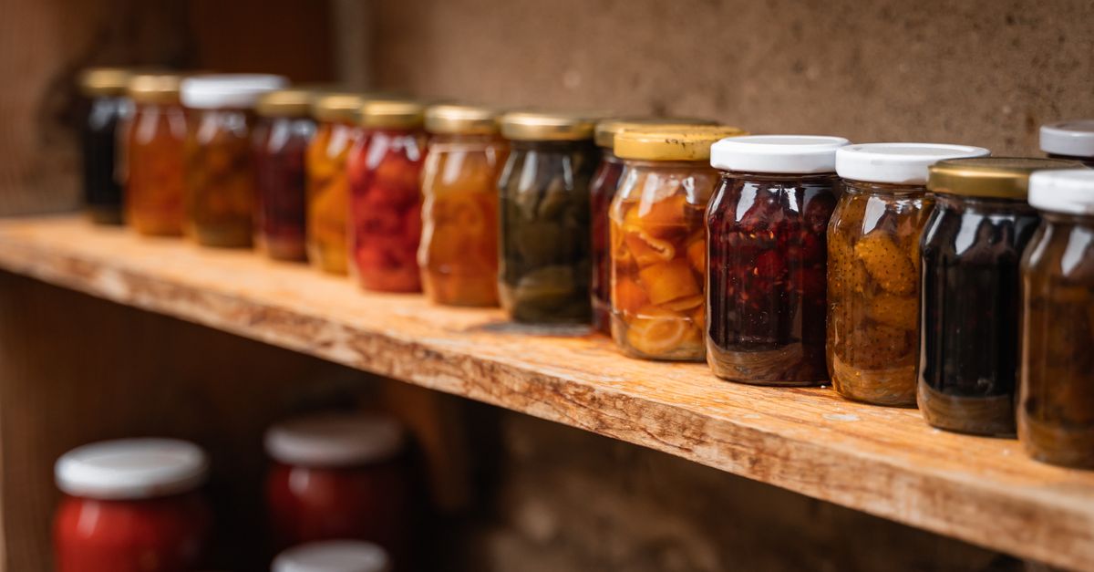 Preserves Patterns Homemade Preserves in Mason Jars on Wooden Shelf · Free Stock Photo
