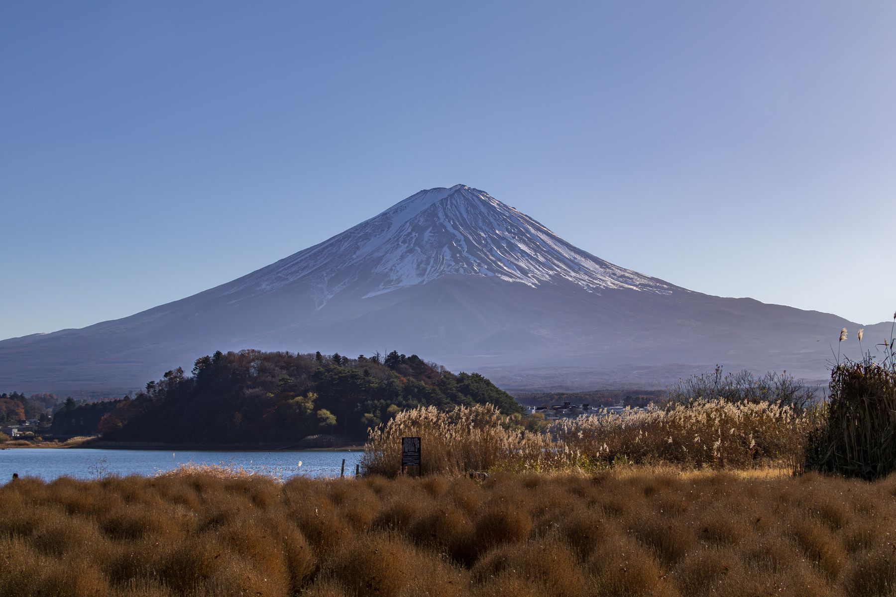 Mount Fuji rising over the Japanese landscape
