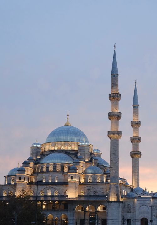 Free Stunning evening view of the Sultan Ahmed Mosque in Istanbul, showcasing its illuminated domes and minarets. Stock Photo