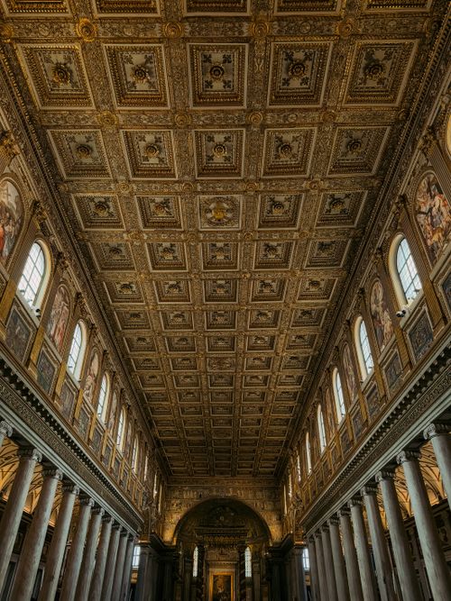 Free Marvel at the ornate ceiling and architecture inside Santa Maria Maggiore in Rome, Italy. Stock Photo