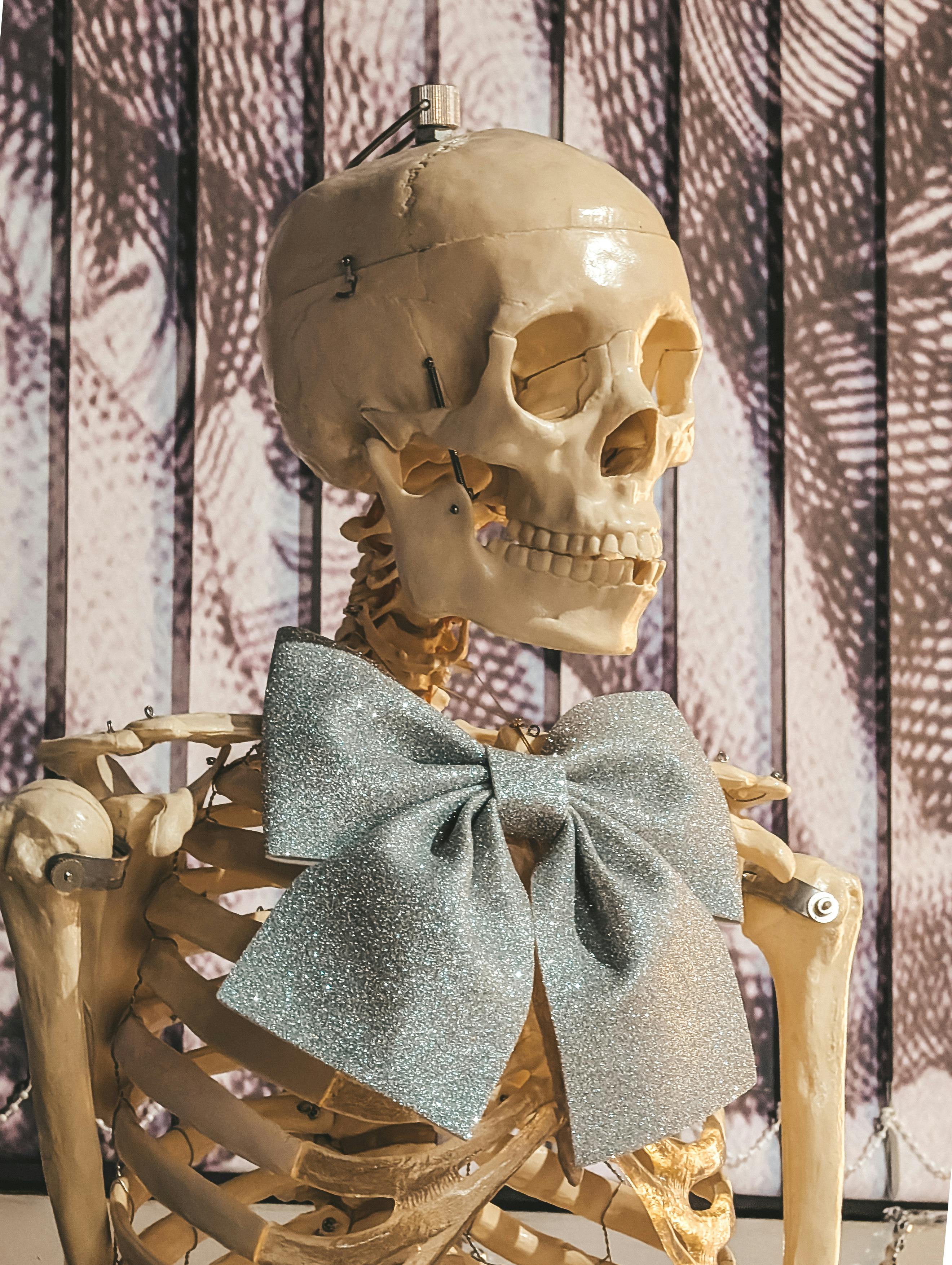 skeleton with bow tie