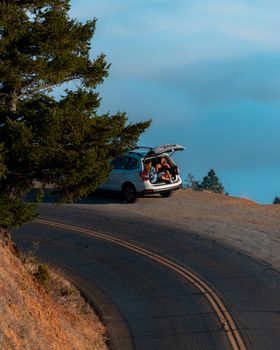 A serene scene with a car on Mount Tamalpais, California.