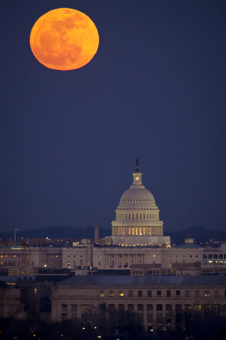 Full Moon On Capitol Hill Washington