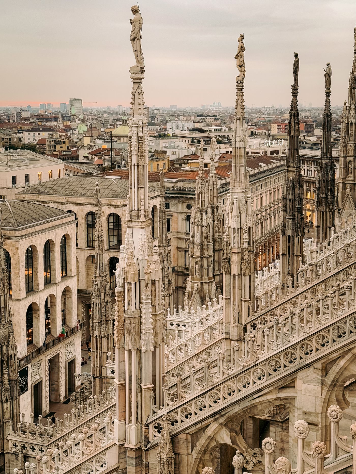 Gothic spires of a great cathedral against a twilight sky