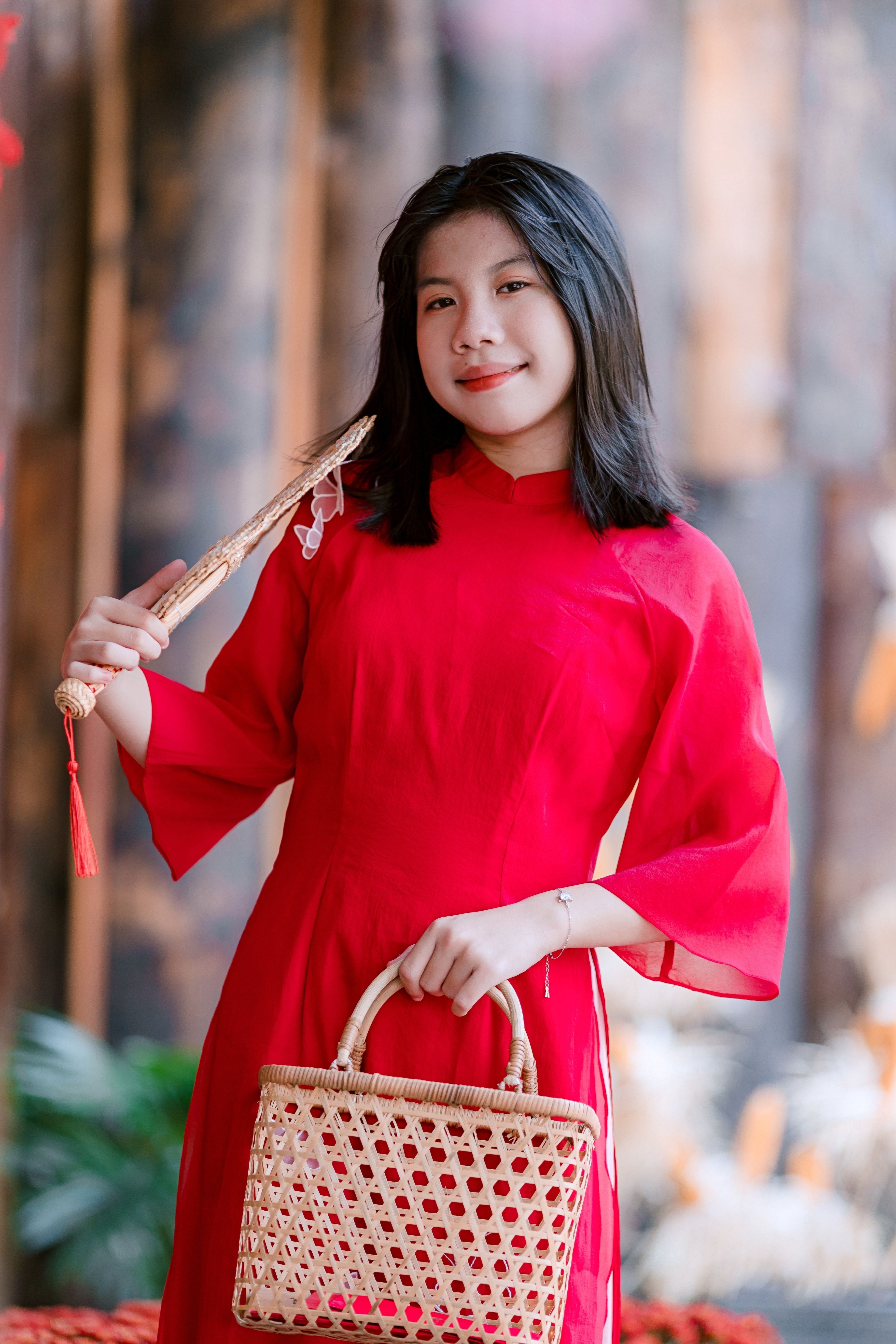 Young Woman in Vibrant Red Traditional Dress · Free Stock Photo