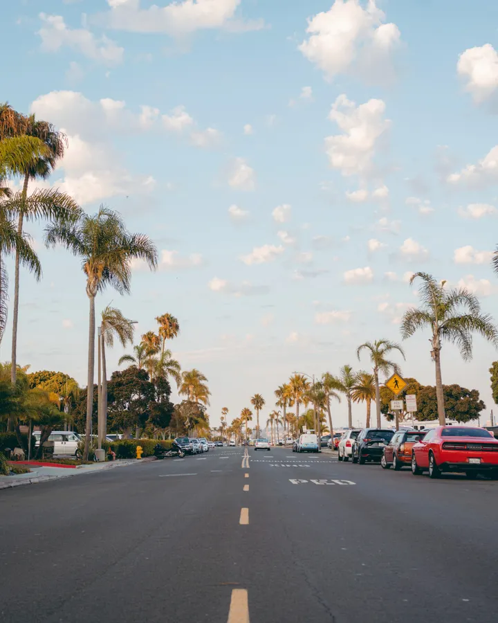 Refrigerator repair in National City, CA Palm-lined street in San Diego with parked cars under a clear sky, similar to streets in National City