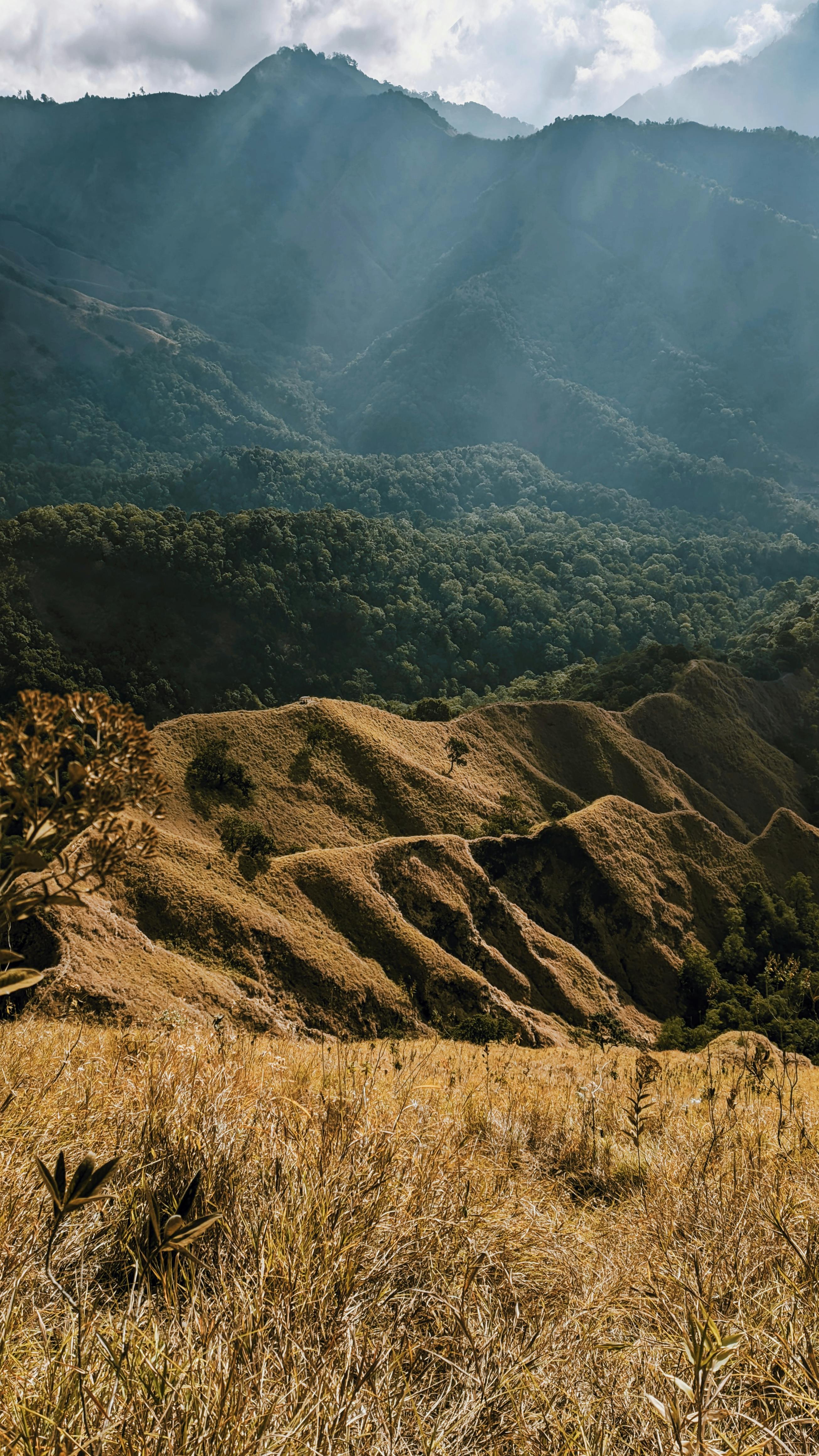 Breathtaking view of mountains and valleys in Nusa Tenggara Barat, Indonesia.