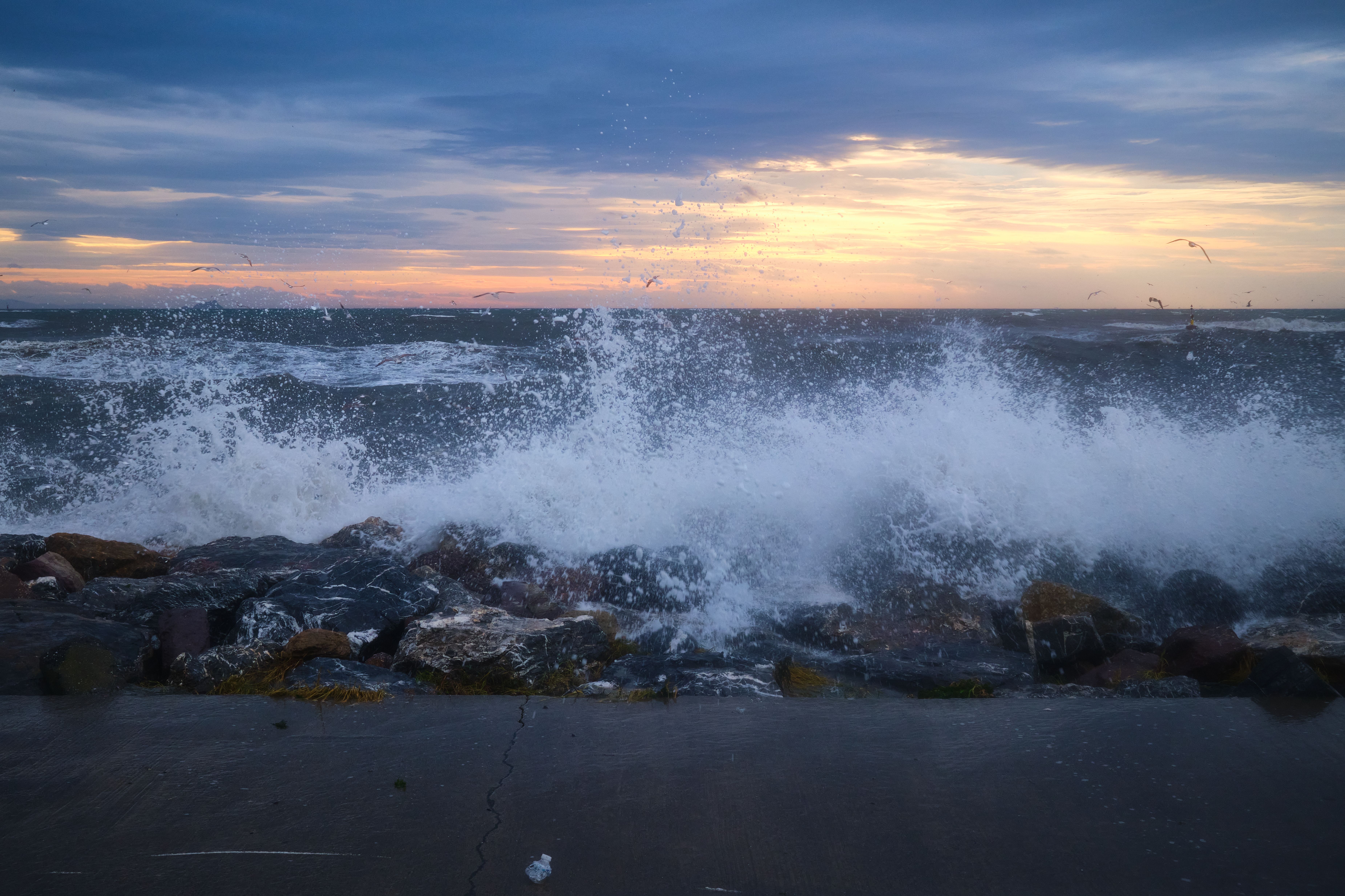 Dramatic Ocean Waves Crashing at Sunset · Free Stock Photo