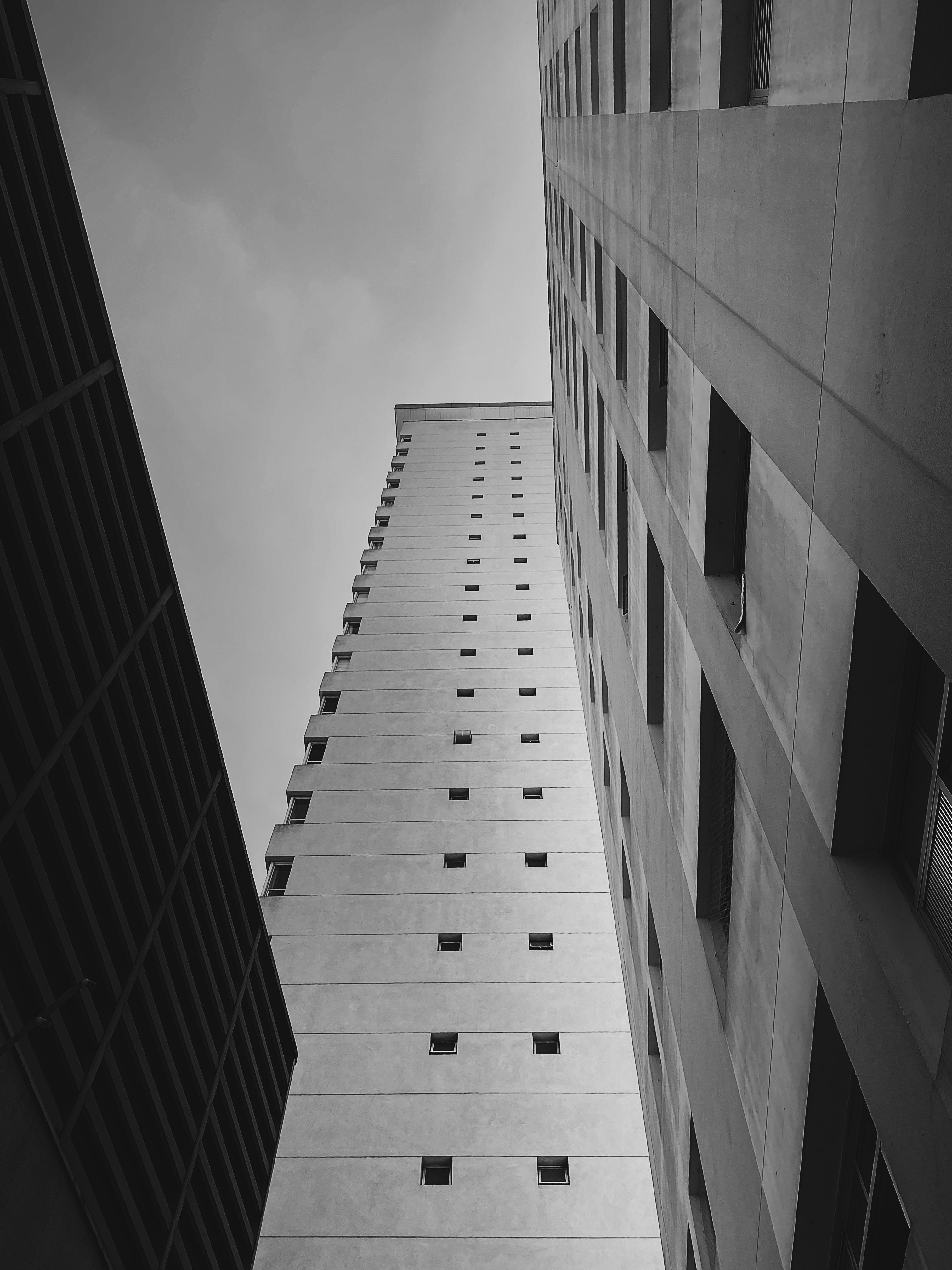 Dramatic Black and White Urban Skyscraper View · Free Stock Photo