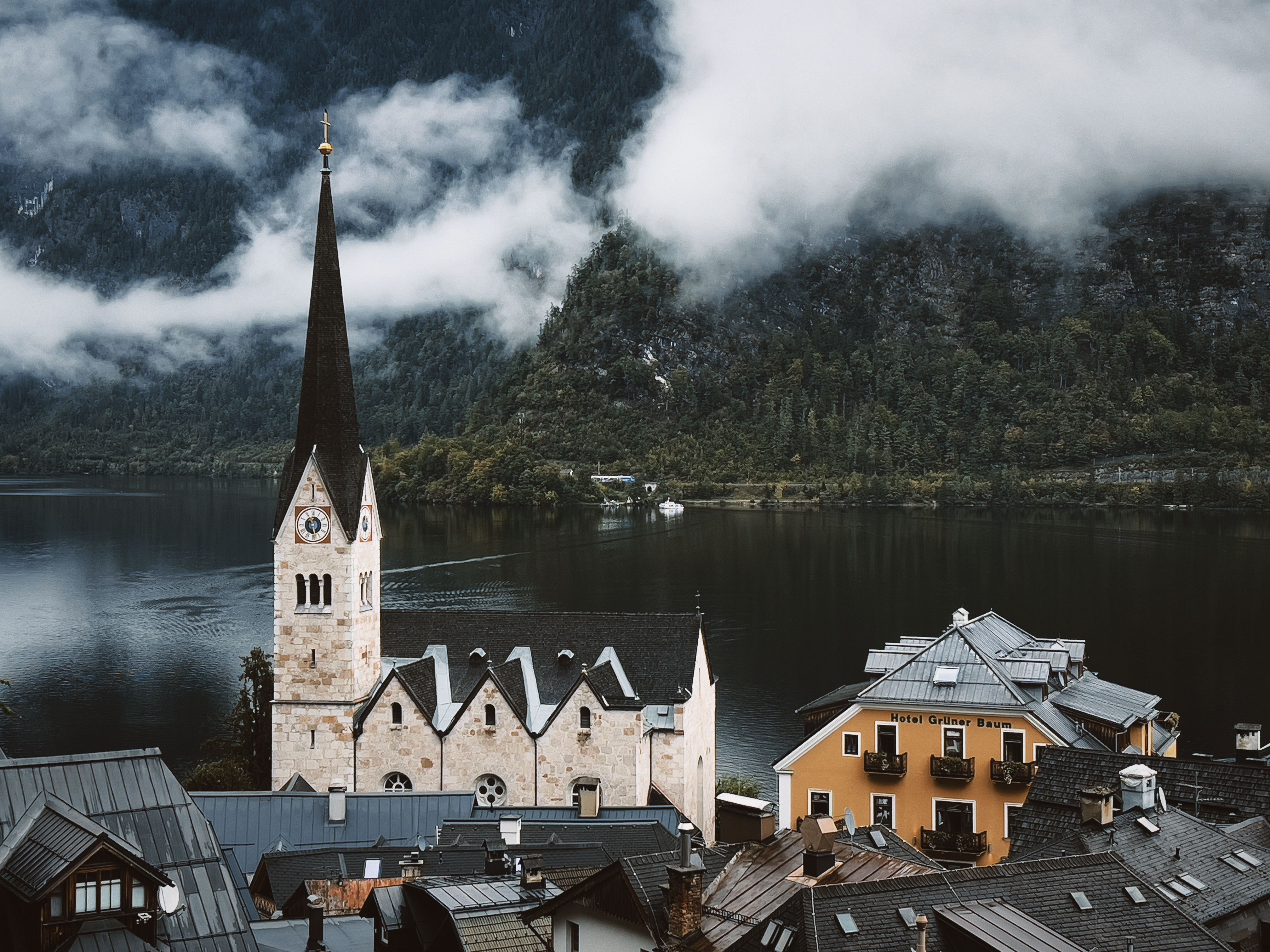 Picturesque View of Hallstatt Village and Church · Free Stock Photo