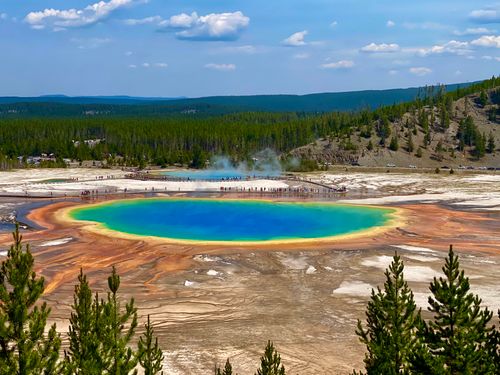 Free Stunning aerial view of the colorful Grand Prismatic Spring in Yellowstone, USA. Stock Photo