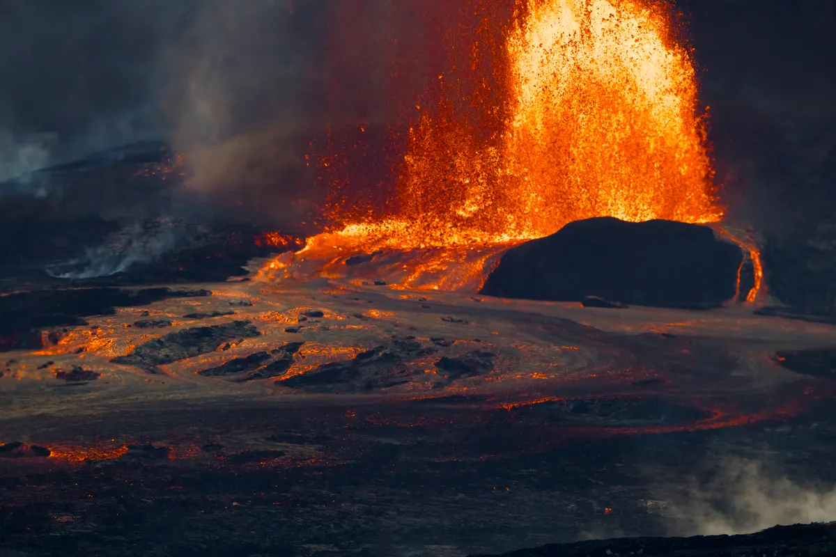 Dramatic lava eruption at Hawaii Volcanoes National Park on the Big Island