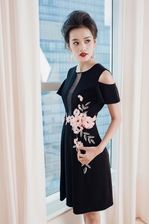 Elegant Woman in Black Dress with Floral Design Free Stock Photo Elegant Woman in Black Dress with Floral Design Free Stock Photo