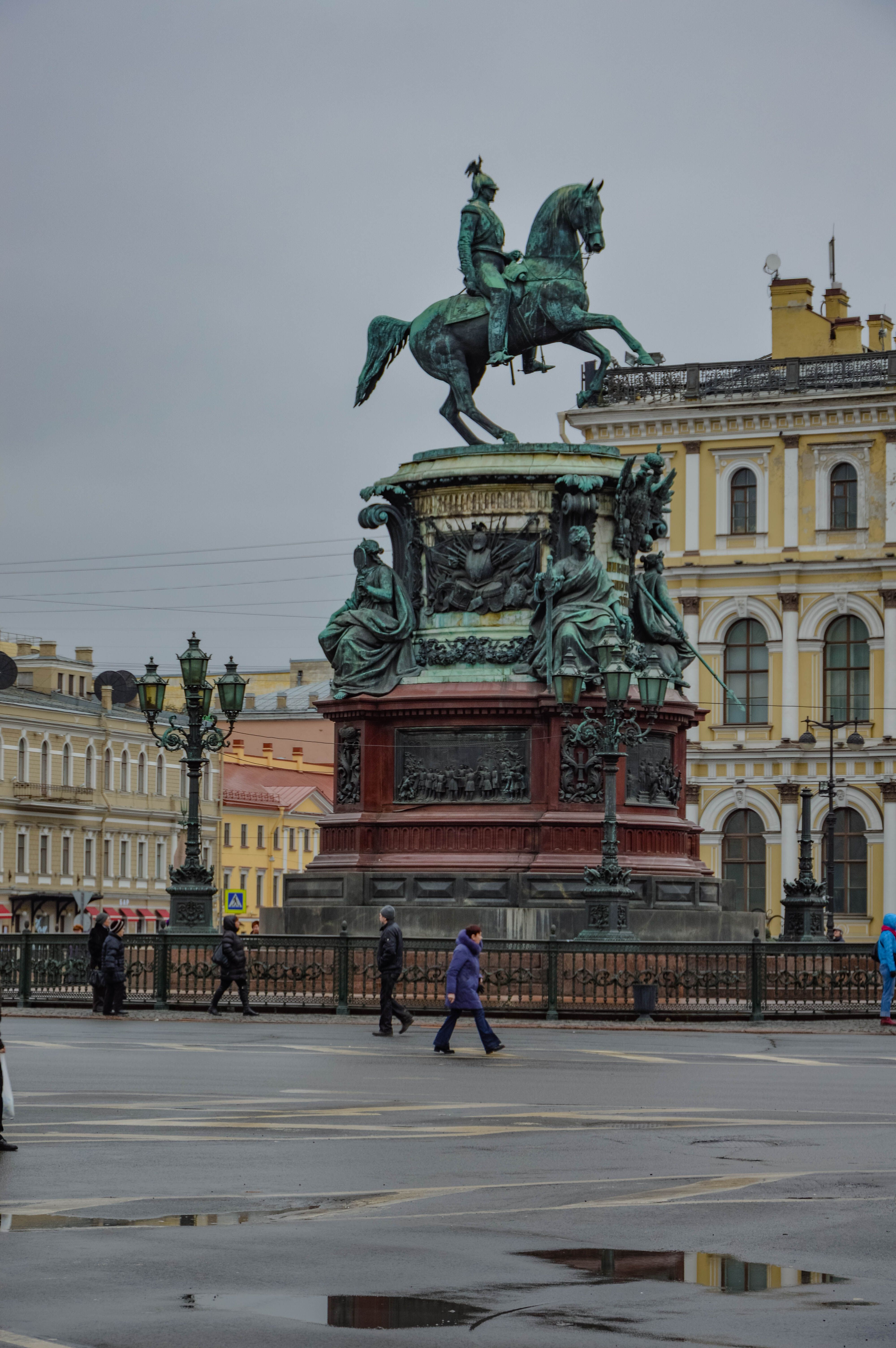 Statue of Nicholas I, St. Isaac's Square, St. Petersburg on a cloudy day.