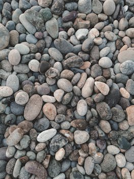 Colorful assortment of smooth river pebbles captured in close-up, showcasing natural textures.