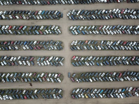 Free stock photo of car lot, drone, junk yard
