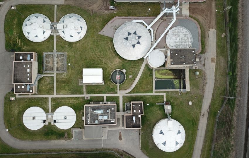 Aerial view of a water treatment facility — representative real photograph, not an ESPC project
