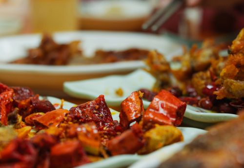 Free Vibrant and spicy Asian dishes featuring chili peppers, perfect for culinary enthusiasts. Stock Photo